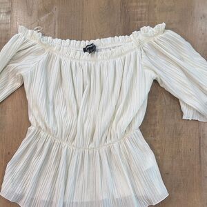 Express Cream Pleated Off-Shoulder Blouse